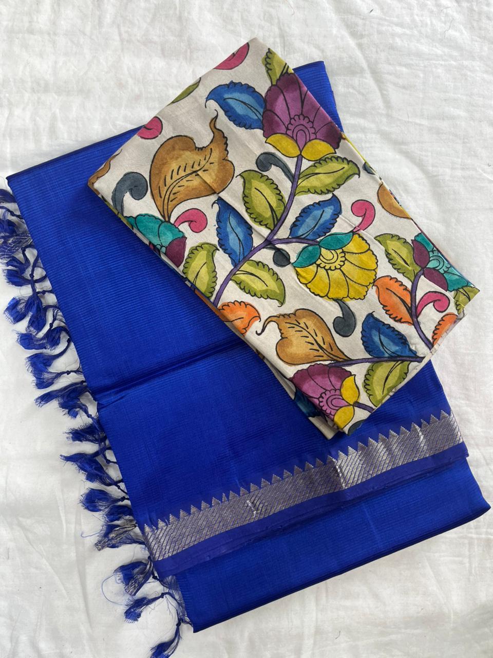 Peach Handloom Mangalagiri Pattu  with a Pen Kalamkari Blouse  Cotton Saree